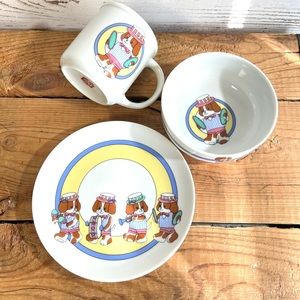 Vintage child’s dinnerware kohzan Japan dog bowl cup plate